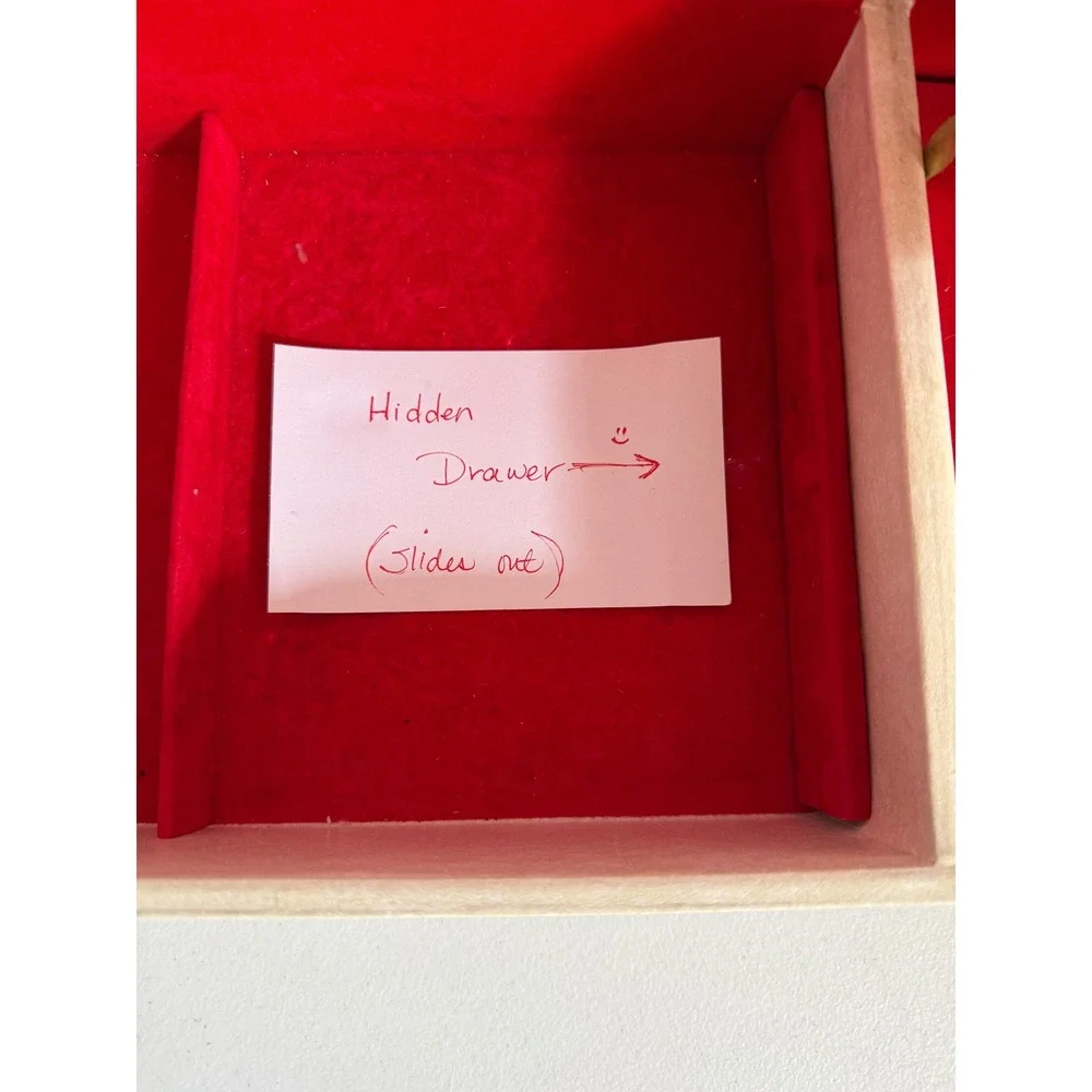 Vintage Lady Buxton Jewelry Box Cream Satin Red Lining Dual/ Hidden Compartment